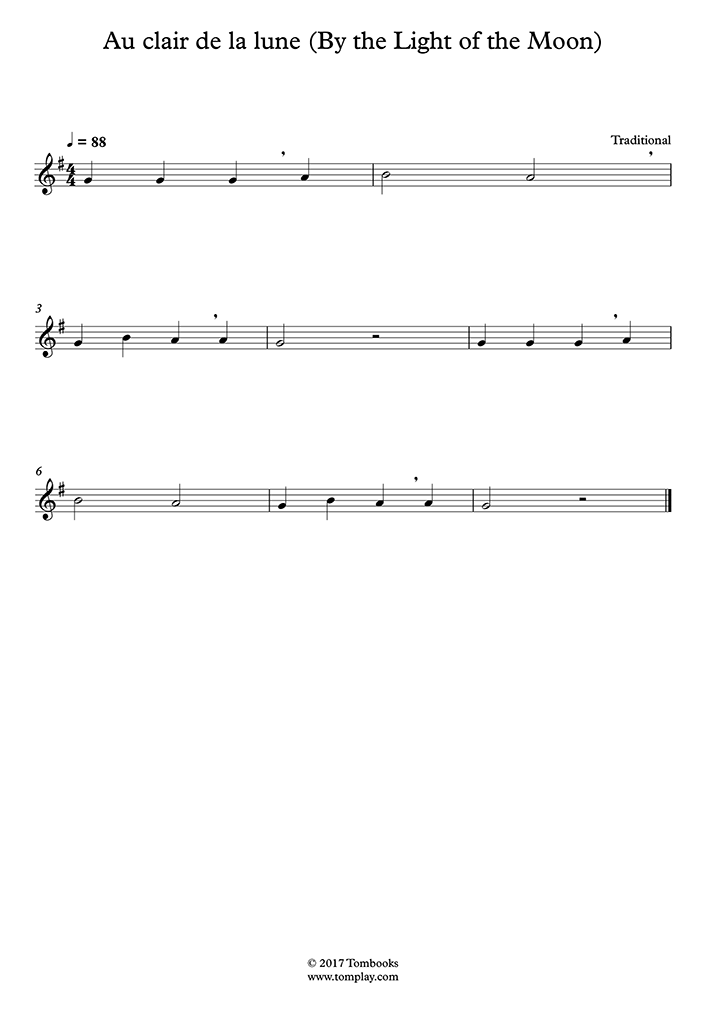 Au Clair De La Lune Partition Flute A Bec Au clair de la lune (By the Light of the Moon) (Traditional) - Flute